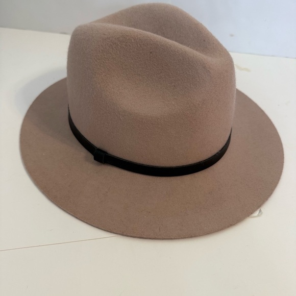 Light Brown 100% Wool Wide Brim Fedora Hat Belted Brim Band - Picture 1 of 6
